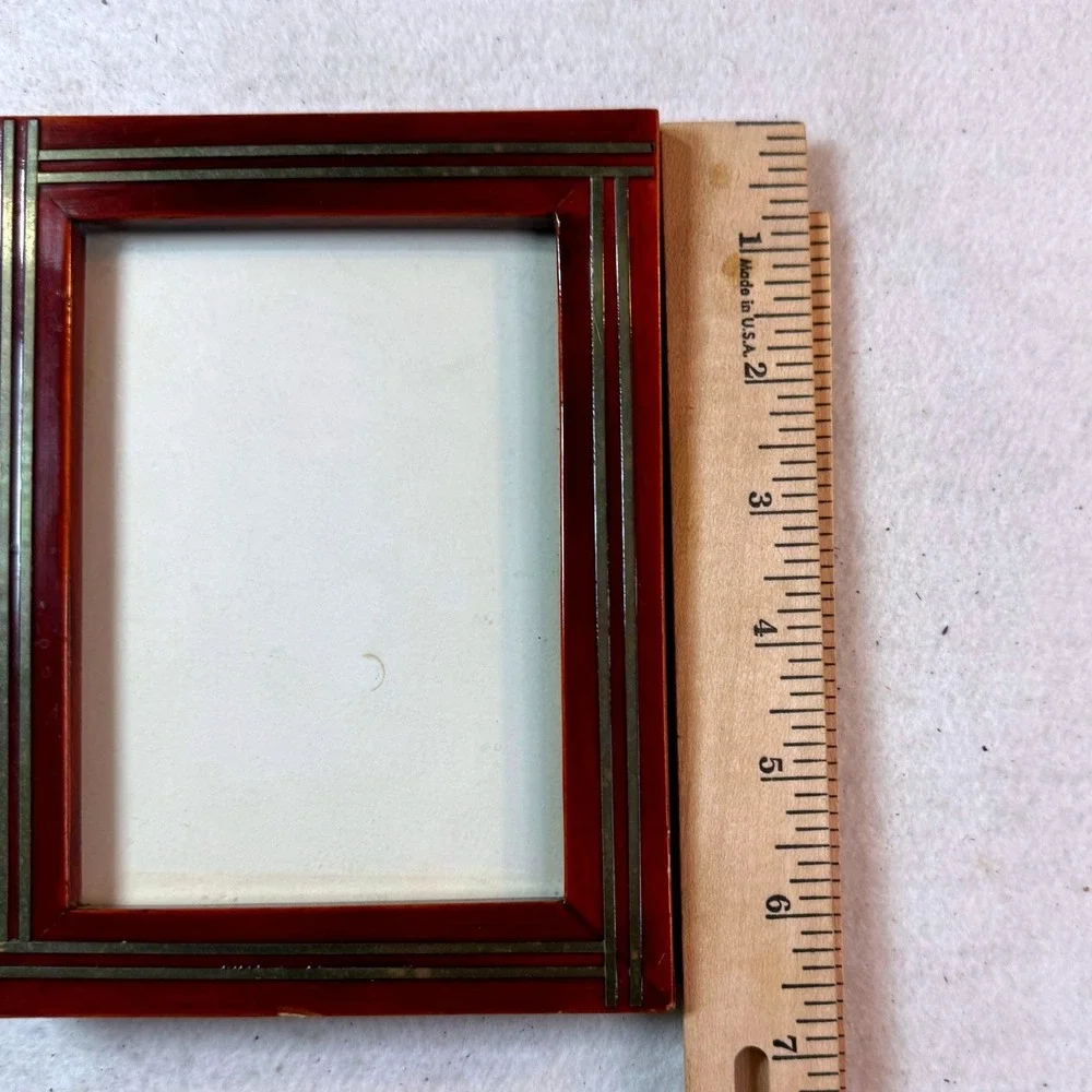 Vintage MCM Wood Picture Frame Brass Inlay Accent Retro Home Decor Made In Korea
